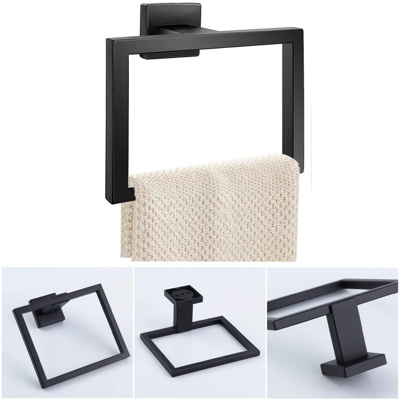 JOPOFI Towel Ring - Thicken SUS 304 Stainless Steel Towel Holder for Bathroom  Square Modern Design Hand Towel Holder  Contemporary Hand Towel Bar - Matte Black - Image 3